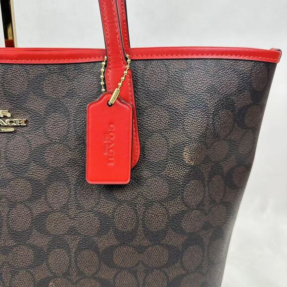 Coach City Tote Bag In Signature Canvas In Walnut/Red CV976 NWT - Picture 8 of 8